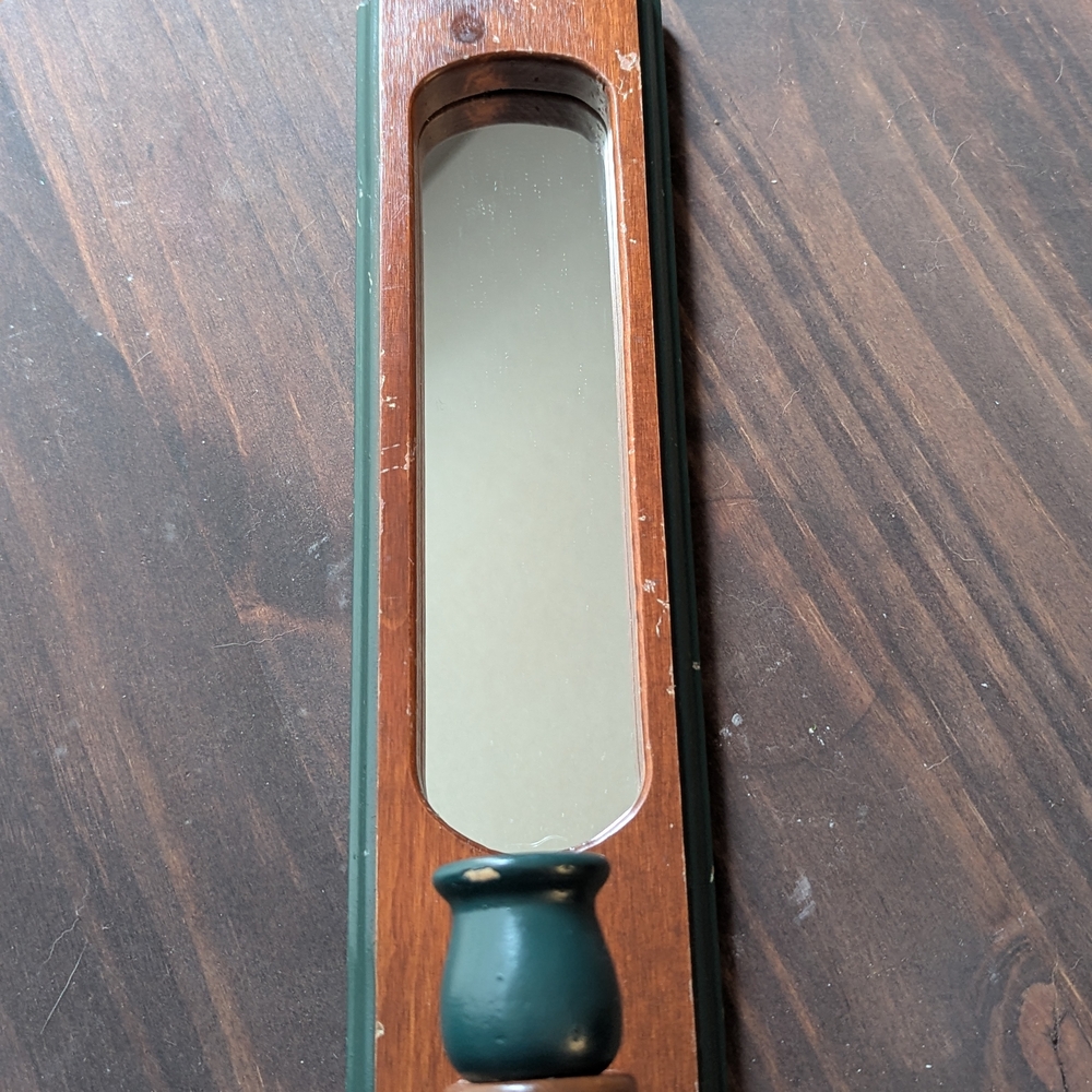 Wooden Wall Mirror with Green Accents